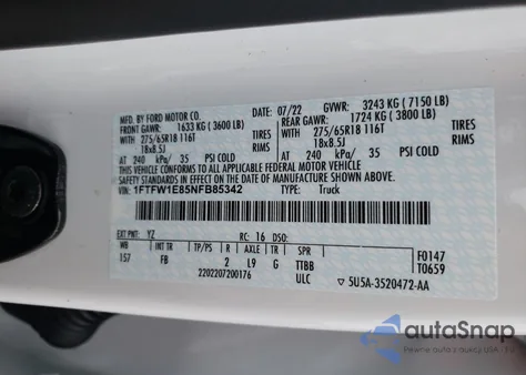 2022 Ford F150 Supercrew from USA, damaged, VIN 1FTFW1E85NFB85342